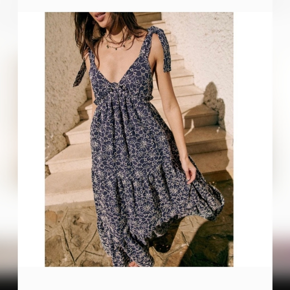 Sezane Graziella Dress Ecru / Navy - Size 6